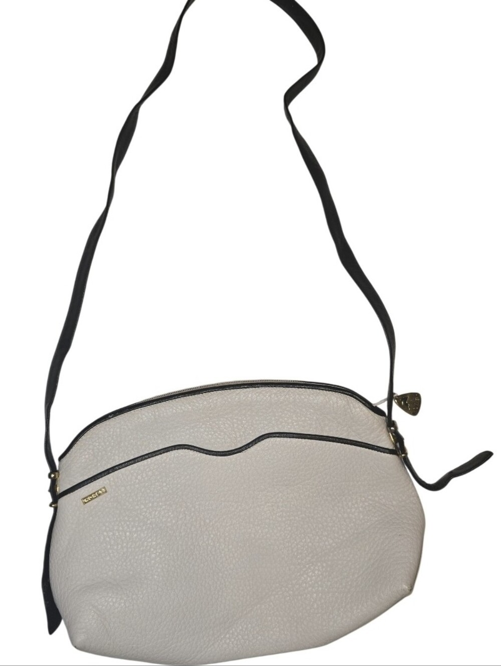 Koret White Pebbled Faux Leather Crossbody Shoulder Bag Black Trim Zip Closure